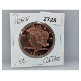 1oz .999 Copper Peace Dollar Round