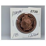 1oz .999 Copper Morgan Round