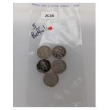 5-Mixed Date Buffalo Nickels
