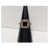 .925 Sterl Onyx/Marcasite Ring Sz 6
