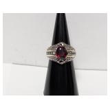 .925 Sterl Red Stone Ring w/Marc Accents Sz 6