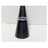 .925 Sterl Blue Three Stone Ring Sz 5.5