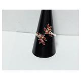 .925 Sterl Adjustable Red Stone Ring