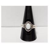 .925 Sterl Onyx Opal Marcasite Ring Sz 10