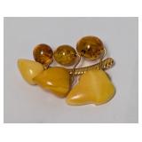 Vtg Natural Carved Butterscotch Amber Brooch
