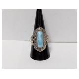 .925 Sterl Blue Gemstone Floral Motif Ring Sz 10