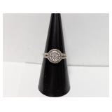 .925 Sterl Diamond Halo Ring Sz 7