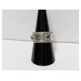 .925 Sterl Blue Stone Spinner Band Sz 9