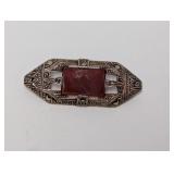 .925 Sterl Germany Marcasite/Red Stone Brooch