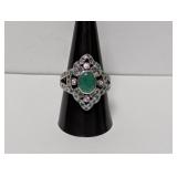 .925 Sterl Green & Clear Cluster Ring Sz 10