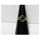 .925 Sterl/Vermeil Clover Green Stone Ring Sz 7