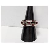 .925 Sterl Red Stone Multi Layer Ring Sz 7.5
