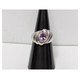 .925 Sterl Purple Stone Cocktail Ring Sz 6.5