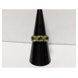 .925 Sterl Green Tri-Stone Ring Sz 7
