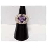 .925 Sterl Floral Amethyst Cocktail Ring Sz 6
