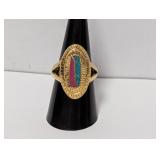 .925 Sterl/Vermeil Turquoise Inlay Ring Sz 8.5