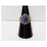 .925 Sterl Ornate Lapis Lazuli Poison Ring Sz 7