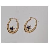 14k Gold Crescent and Star Hoop Earrings .77g
