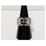 .925 Sterl Clear & Black Stone Pave Ring Sz 8