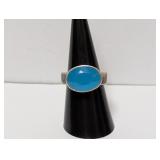 .925 Sterl Bezel Set Blue Stone Ring Sz 8