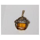 Filigree Amber Colored Stone Pendant