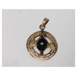 Gold Filled Black Stone Leaf Motif Pendant