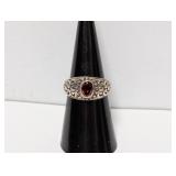 .925 Sterl Red Oval Stone Cocktail Ring Sz 7