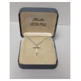 18" Sterl Rhodium Plated Theda Cross Necklace
