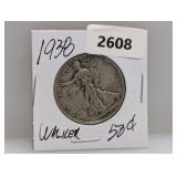 1938 90% Silv Walker Half $1 Dollar