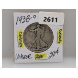 Rare 1938-D 90% Silv Walker Half $1