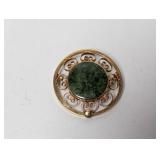 Gold Filled Green Stone Brooch