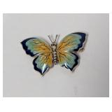 .925 Sterling Silver Enamel Butterfly Brooch