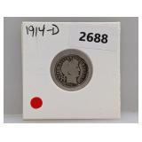 1914-D 90% Silv Barber Dime