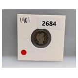 1901 90% Silv Barber Dime