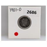 1901-O 90% Silv Barber Dime