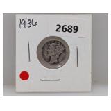 1936 90% Silv Mercury Dime