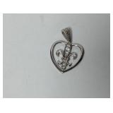 .925 Sterling Silver Fleur de Lis Heart Pendant