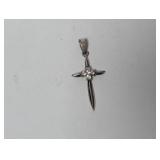 .925 Sterling Silver Cross Pendant Clear Stones