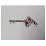 .925 Sterling Silver Heart and Key Pendant