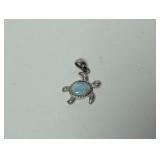 .925 Sterling Silver Blue Stone Turtle Pendant