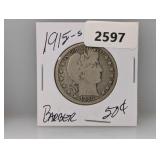 1915-S 90% Silv Barber Half $1 Dollar