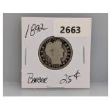 1892 90% Silv Barber Quarter