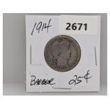 1914 90% Silv Barber Quarter