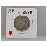 1909 90% Silv Barber Quarter