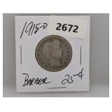 1915-D 90% Silv Barber Quarter