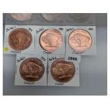(5) 1oz .999 Copper Buffalo Rounds