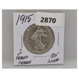 1915 .835 Silv France 2 Francs