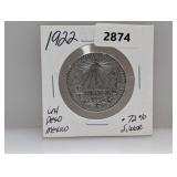 1922 72% Silv Mexico Un Peso