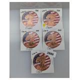 (5) 1oz .999 Copper Painted Liberty Rounds