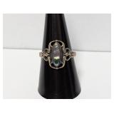 .925 Sterl Multi-Colored Ornate Ring Sz 9